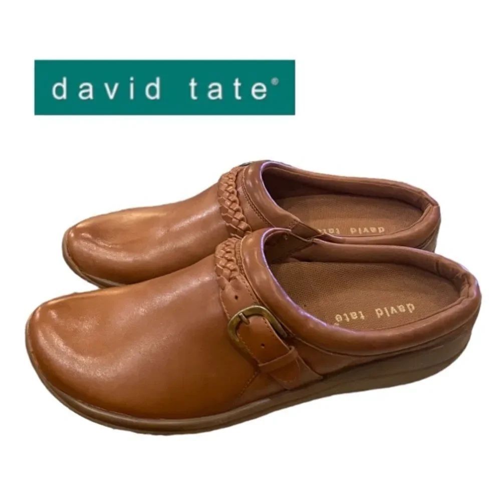 DAVID TATE Women's Orion Cognac Calf Leather Braided Slide Cloga NEW 11 11N